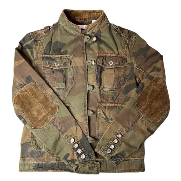 Triple Five Soul Women's Camo Jacket L Y2K Graphic Velour Trim Utility‎ Style - Picture 14 of 15